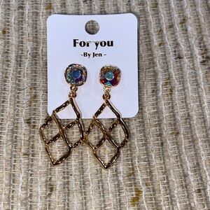 For You By Jen Rose Gold Lattice Drop Earrings with Iridescent Stones